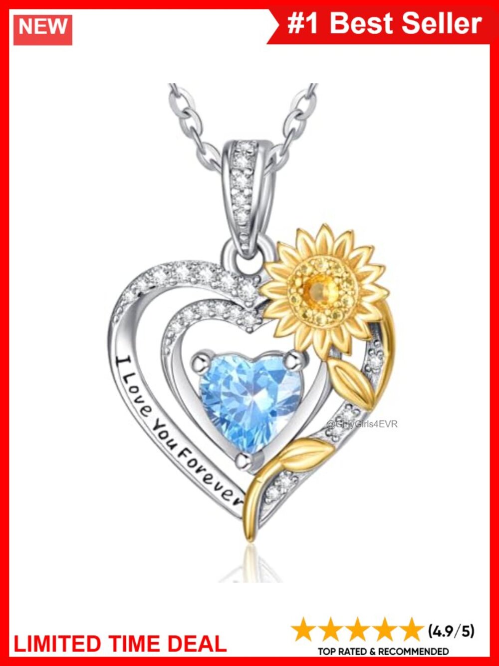 14K White Gold Sunflower Heart Pendant Necklace Garnet Birthstone